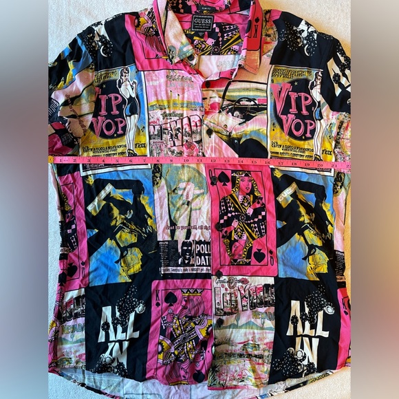 Guess Las Vegas Vintage Graphic Men's Button Down Short Sleeve Shirt, XL - Picture 11 of 12